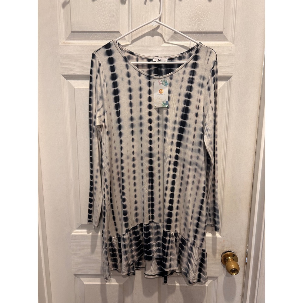 NWT My Amelia James Large Shibori Tie Dye Ruffle Hem Tunic Top Dress Long Sleeve